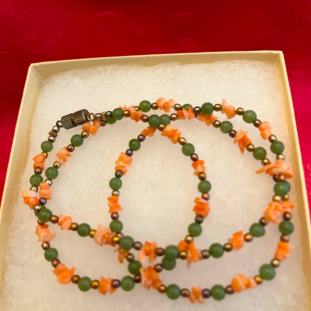 Green and Orange Beaded Necklace